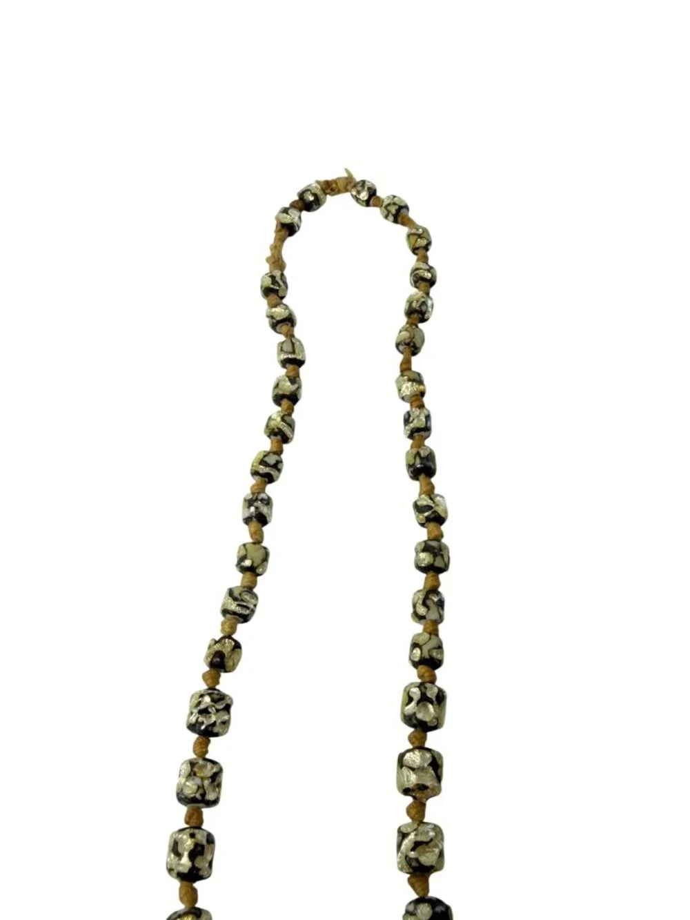 Vintage Murano Chunky Knotted Resin Prayer Bead Necklace Gold Foil Black 32" - Picture 7 of 11